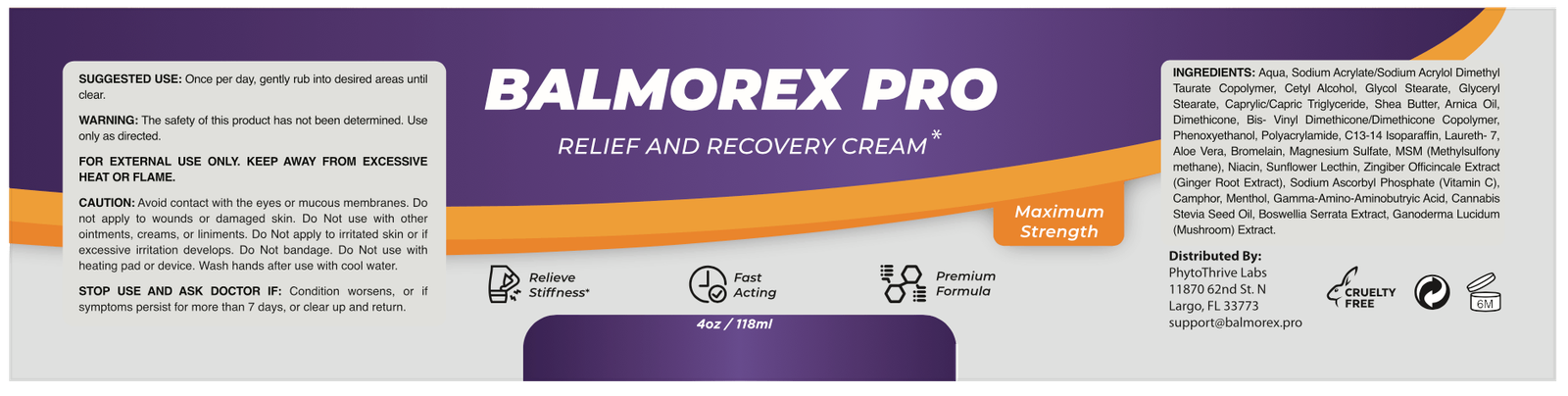 Balmorex Pro label with suggested use and warning instructions Balmorex Pro label with suggested use and warning instructions